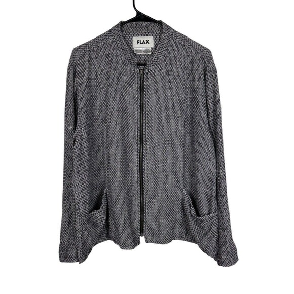 FLAX Linen Thicker Tweed Long sleeve Pockets Black White Jacket Blazer M - Picture 1 of 7